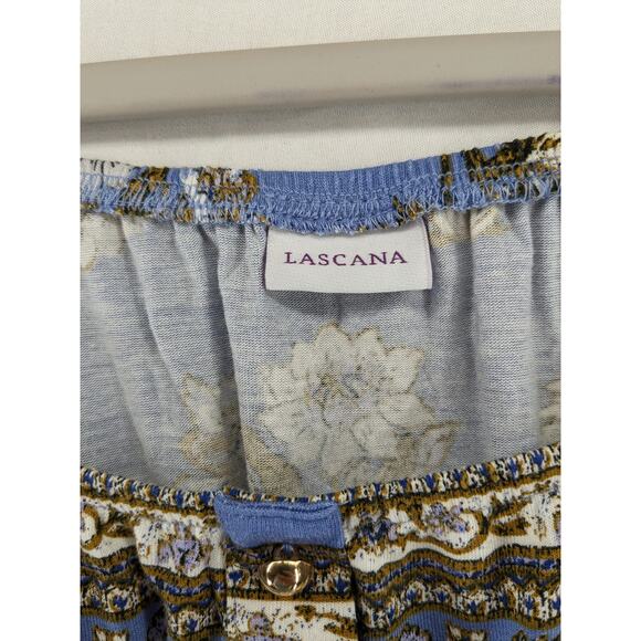 Lascana Floral Fitted Blouse XS Blue Green Smocked Button Up Long Sleeve Ruffled - Picture 4 of 8